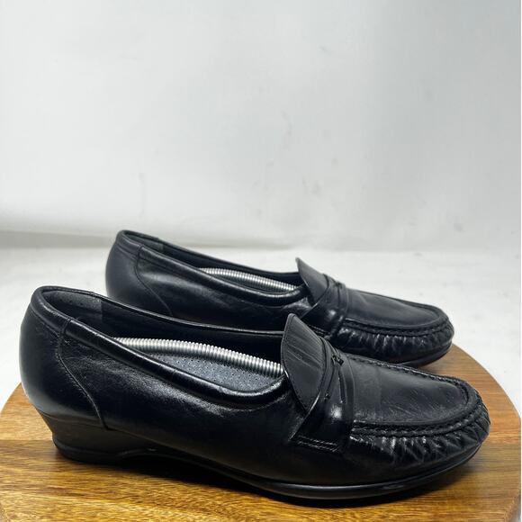 SAS Tripad Comfort Black Leather Women’s Wedge Loafer‎ Shoes Size 9N - Picture 1 of 8